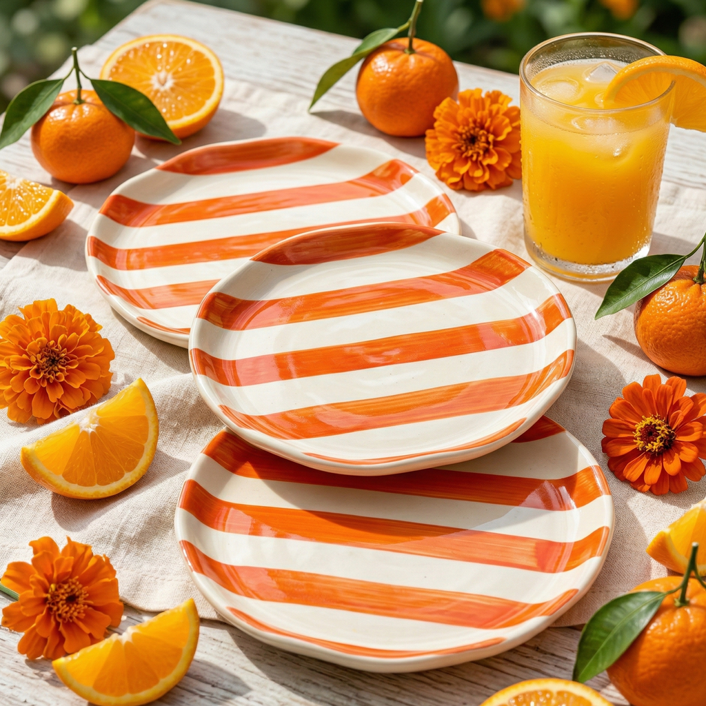 Modern Stripe Design Ceramic Plate Set of 3