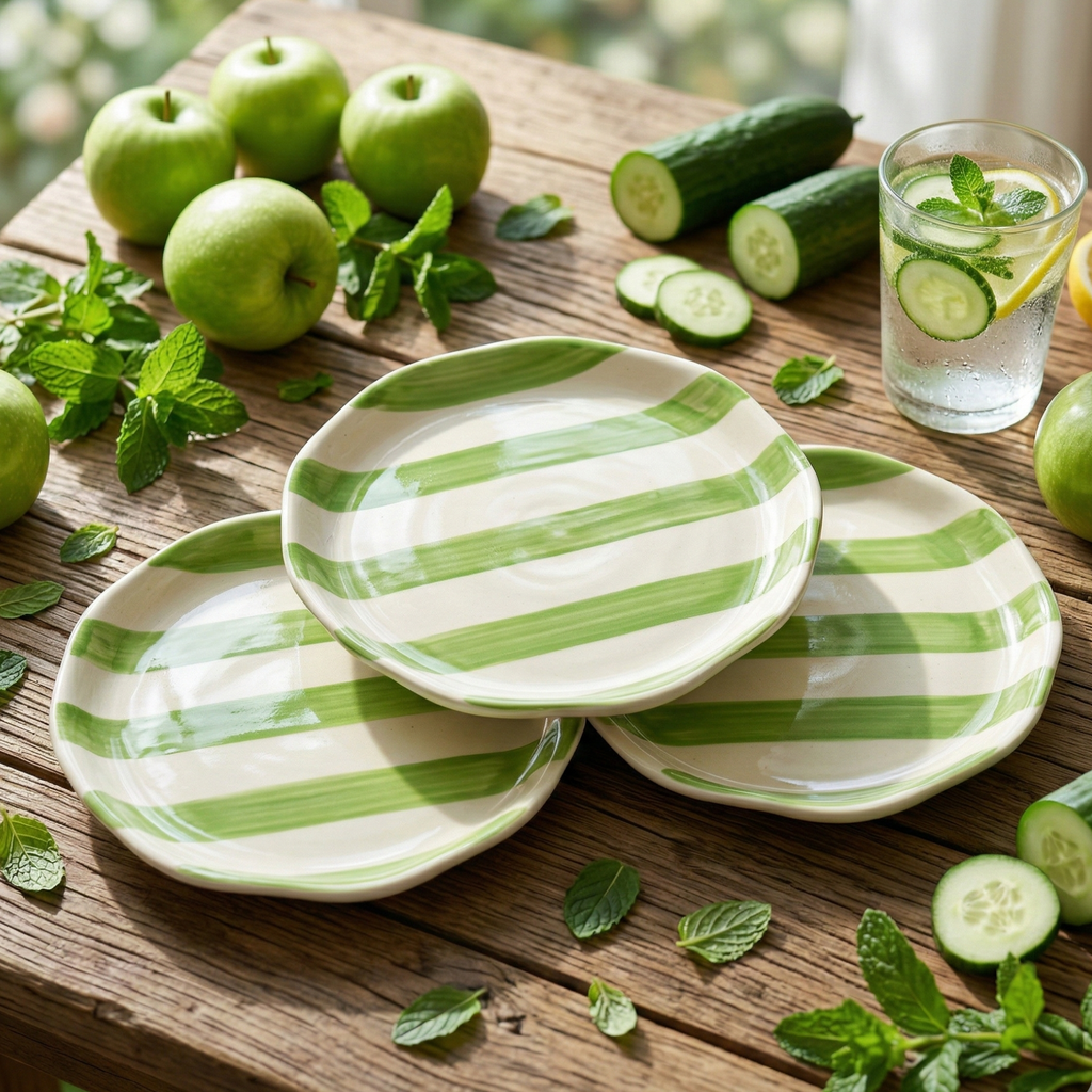 Modern Stripe Design Ceramic Plate Set of 3