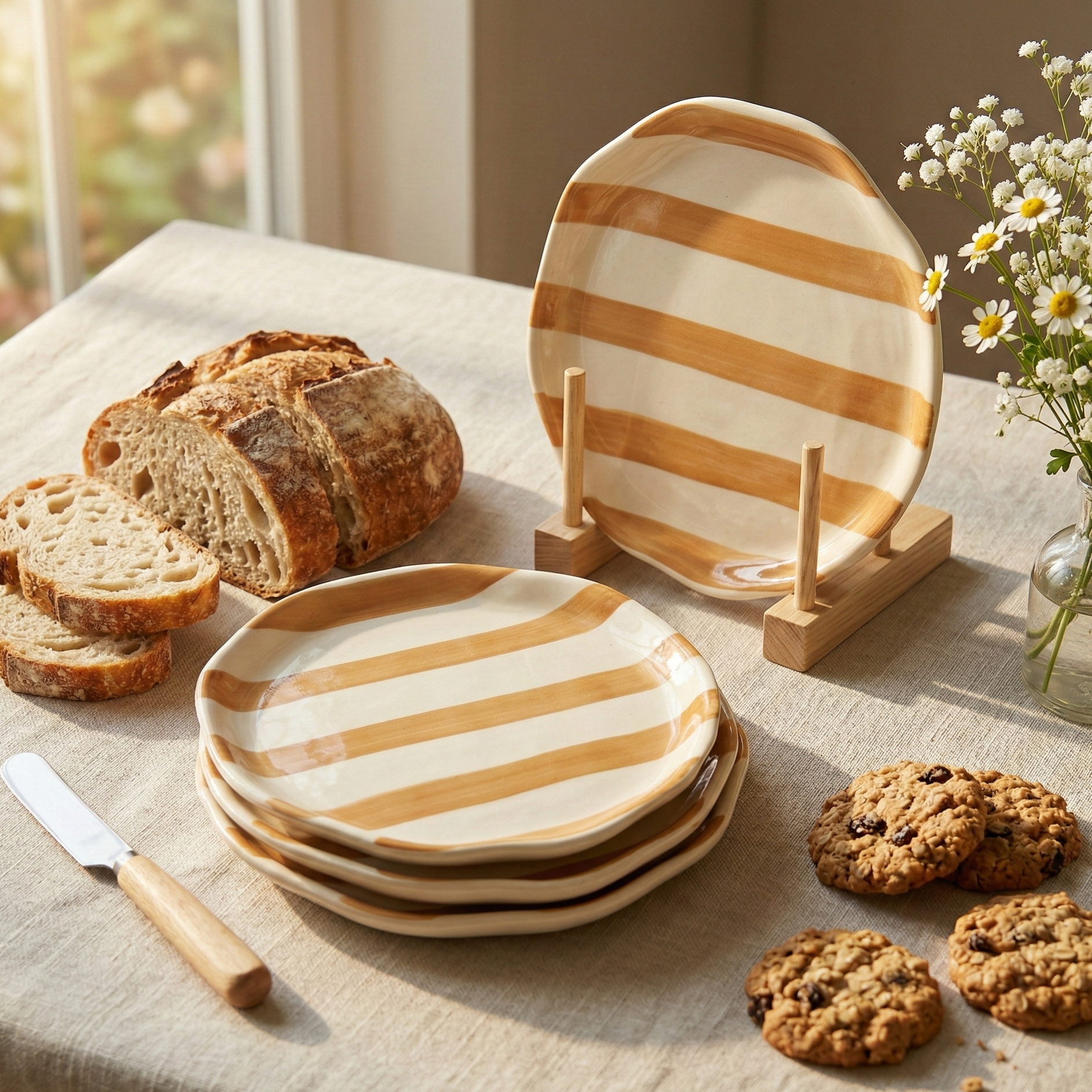 Modern Stripe Design Ceramic Plate Set of 3