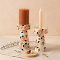 Hand-Painted Citrus Design Wooden Candle Holder Set of 2
