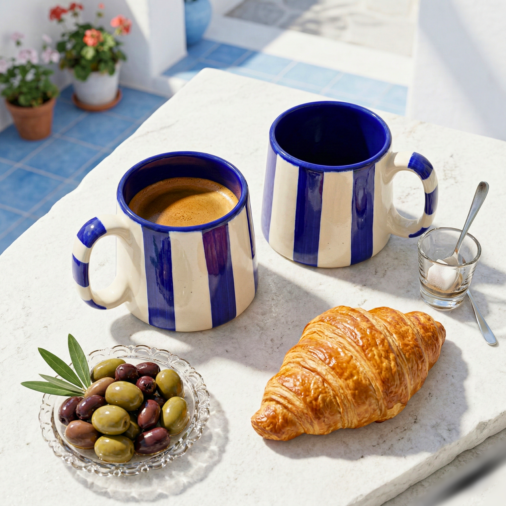 Modern Striped Ceramic Coffee Mug Set of 2