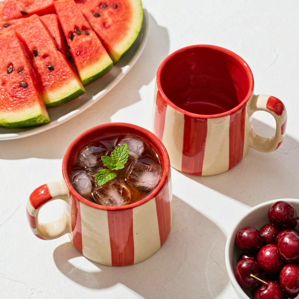 Modern Striped Ceramic Coffee Mug Set of 2