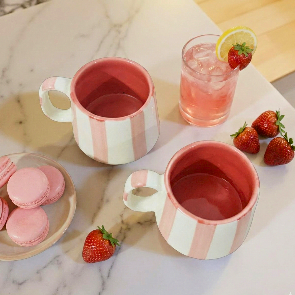 Modern Striped Ceramic Coffee Mug Set of 2