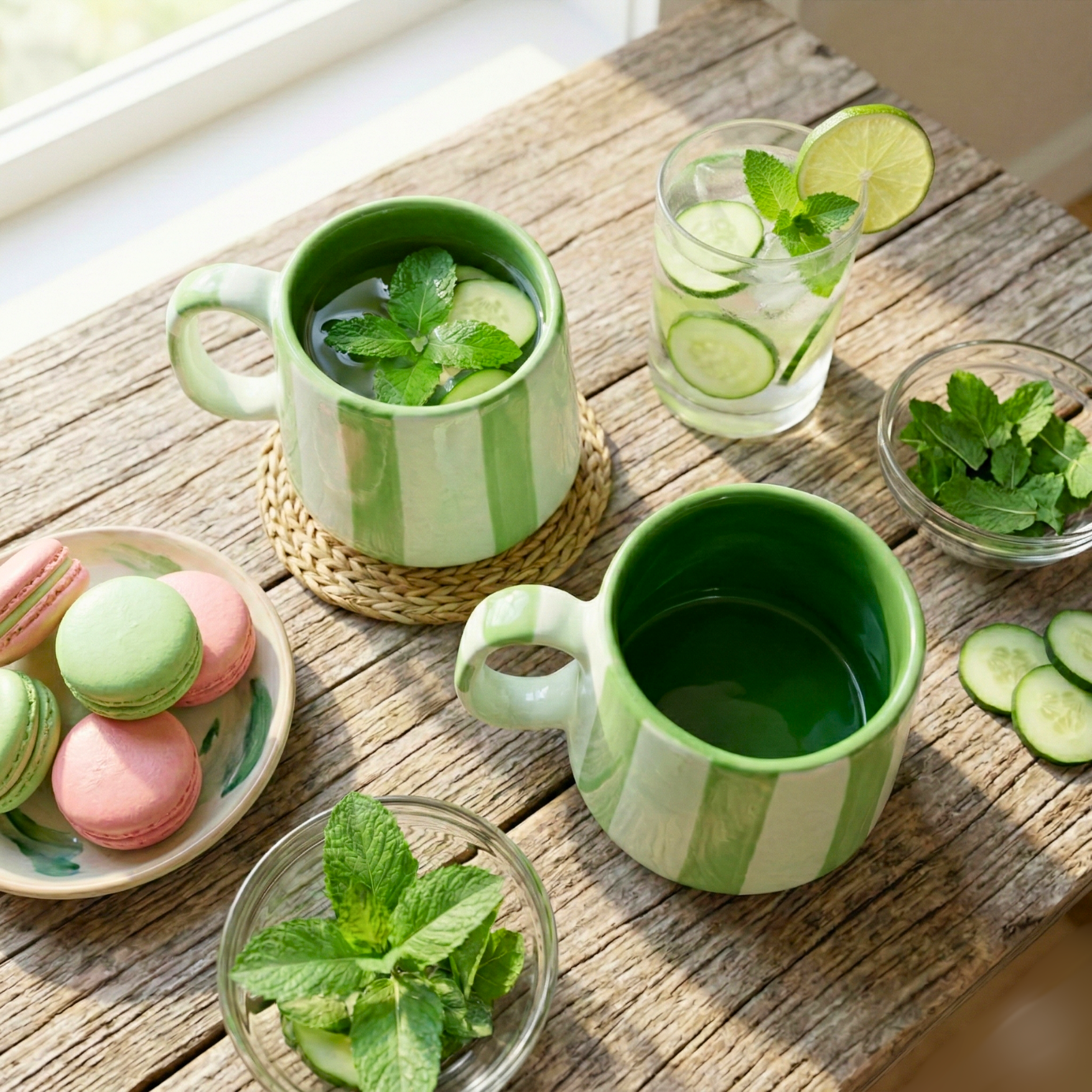 Modern Striped Ceramic Coffee Mug Set of 2