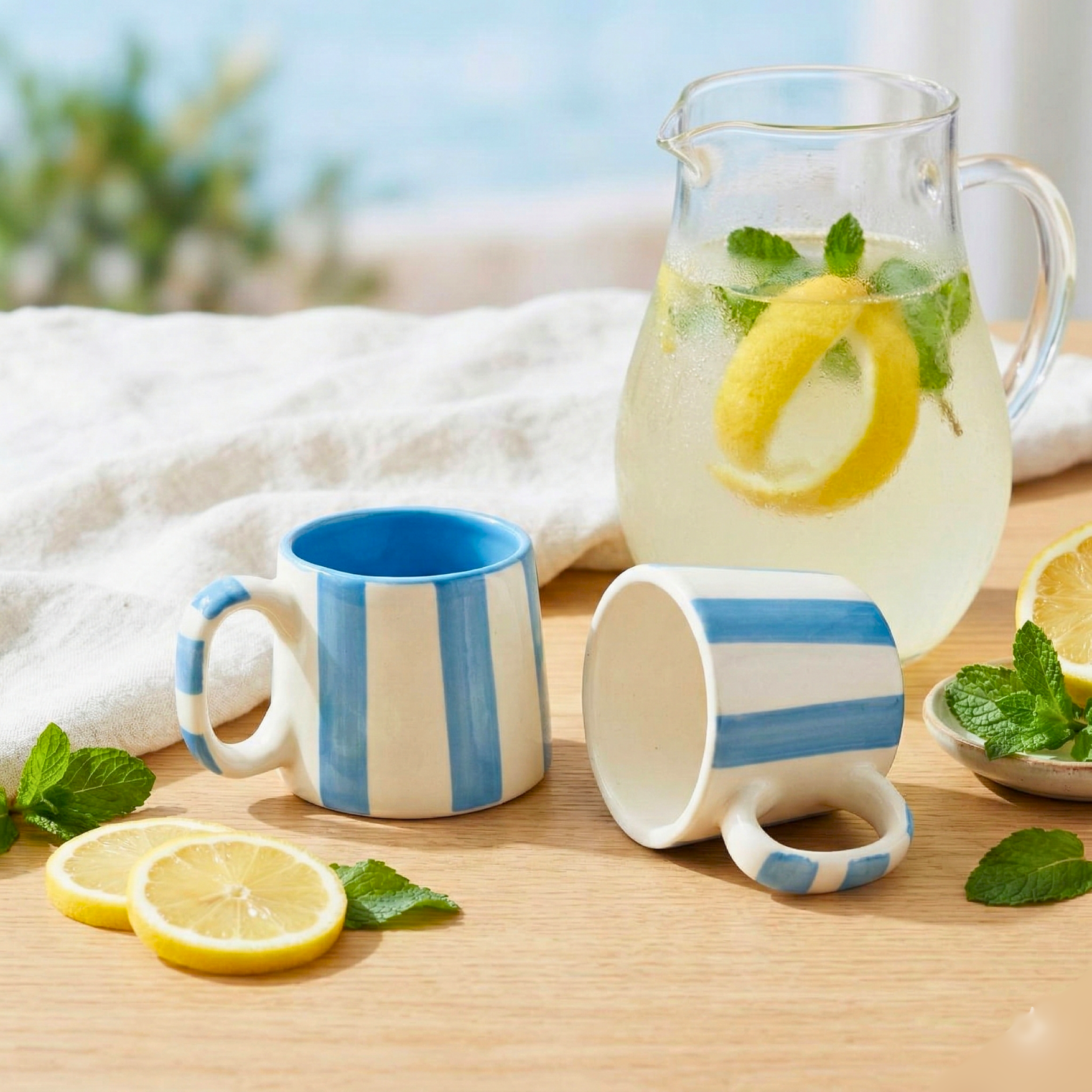 Modern Striped Ceramic Coffee Mug Set of 2
