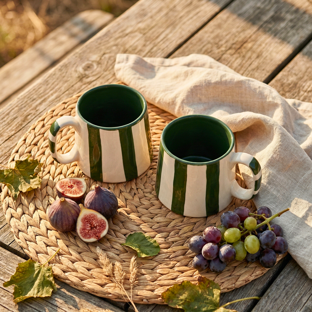Modern Striped Ceramic Coffee Mug Set of 2