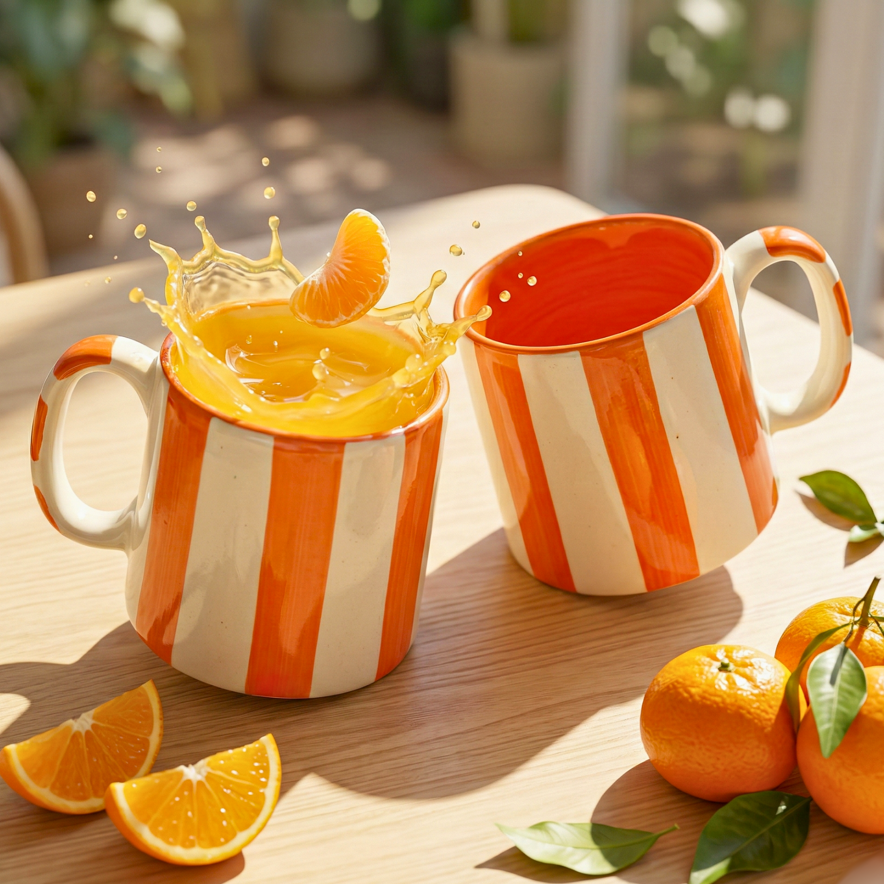 Modern Striped Ceramic Coffee Mug Set of 2