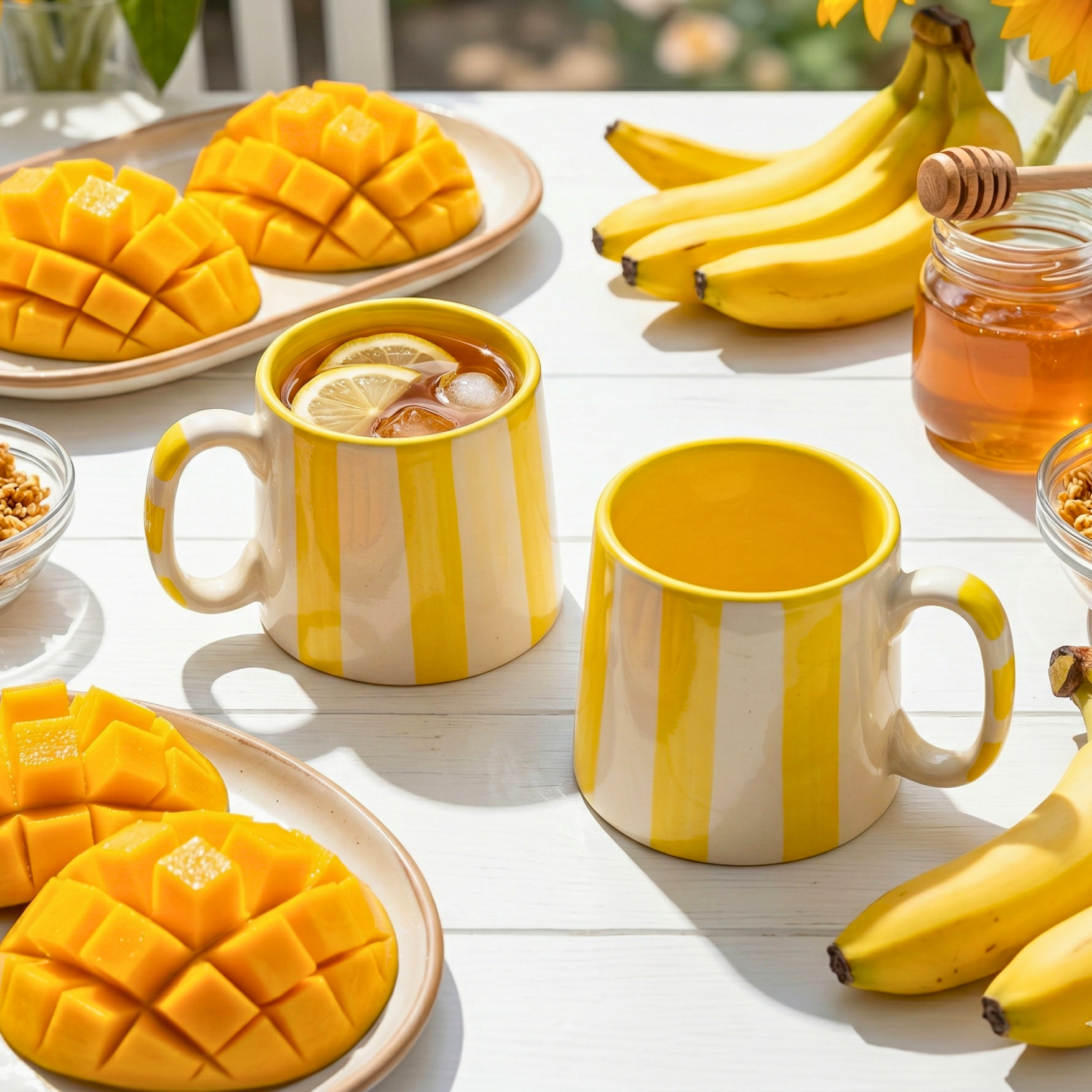 Modern Striped Ceramic Coffee Mug Set of 2