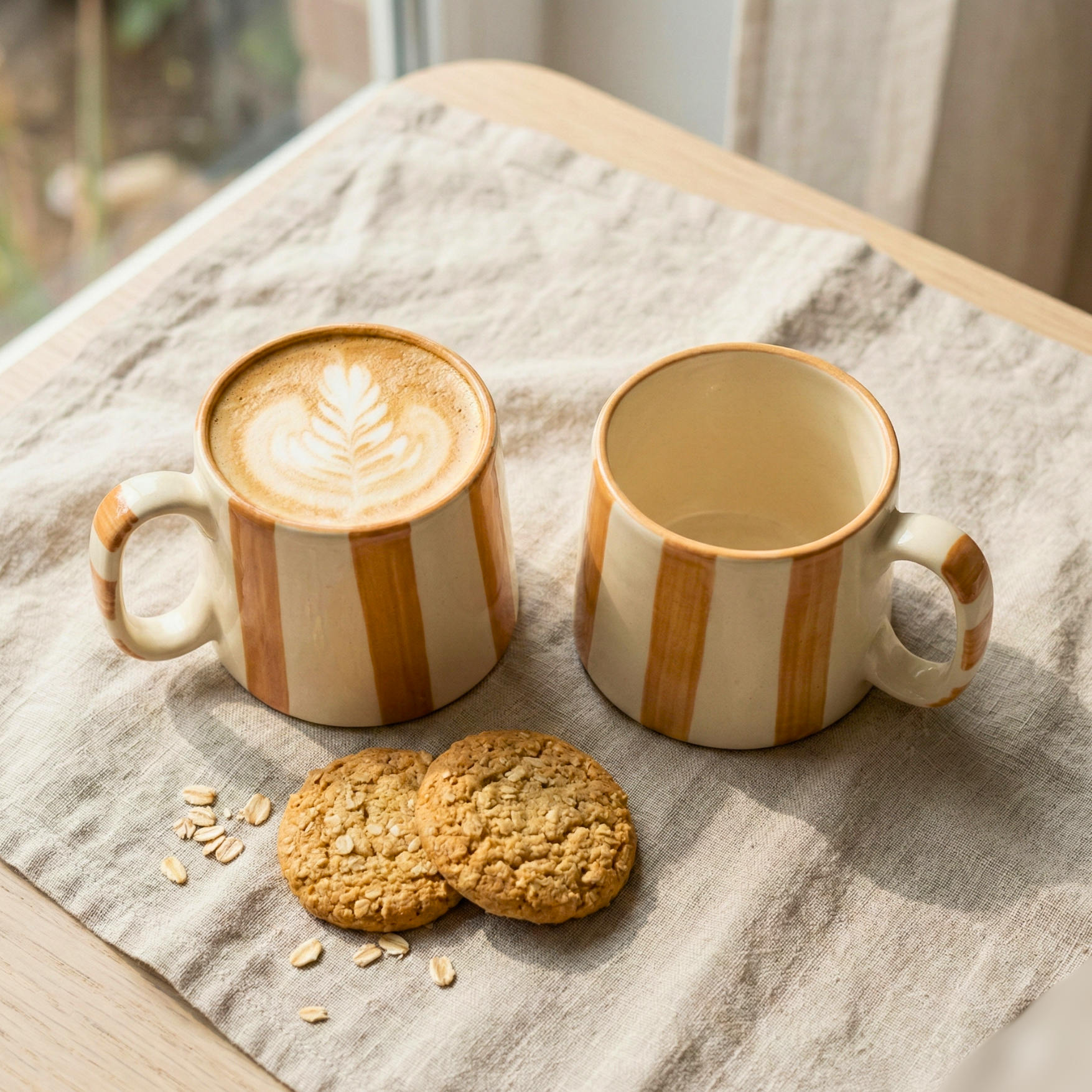 Modern Striped Ceramic Coffee Mug Set of 2