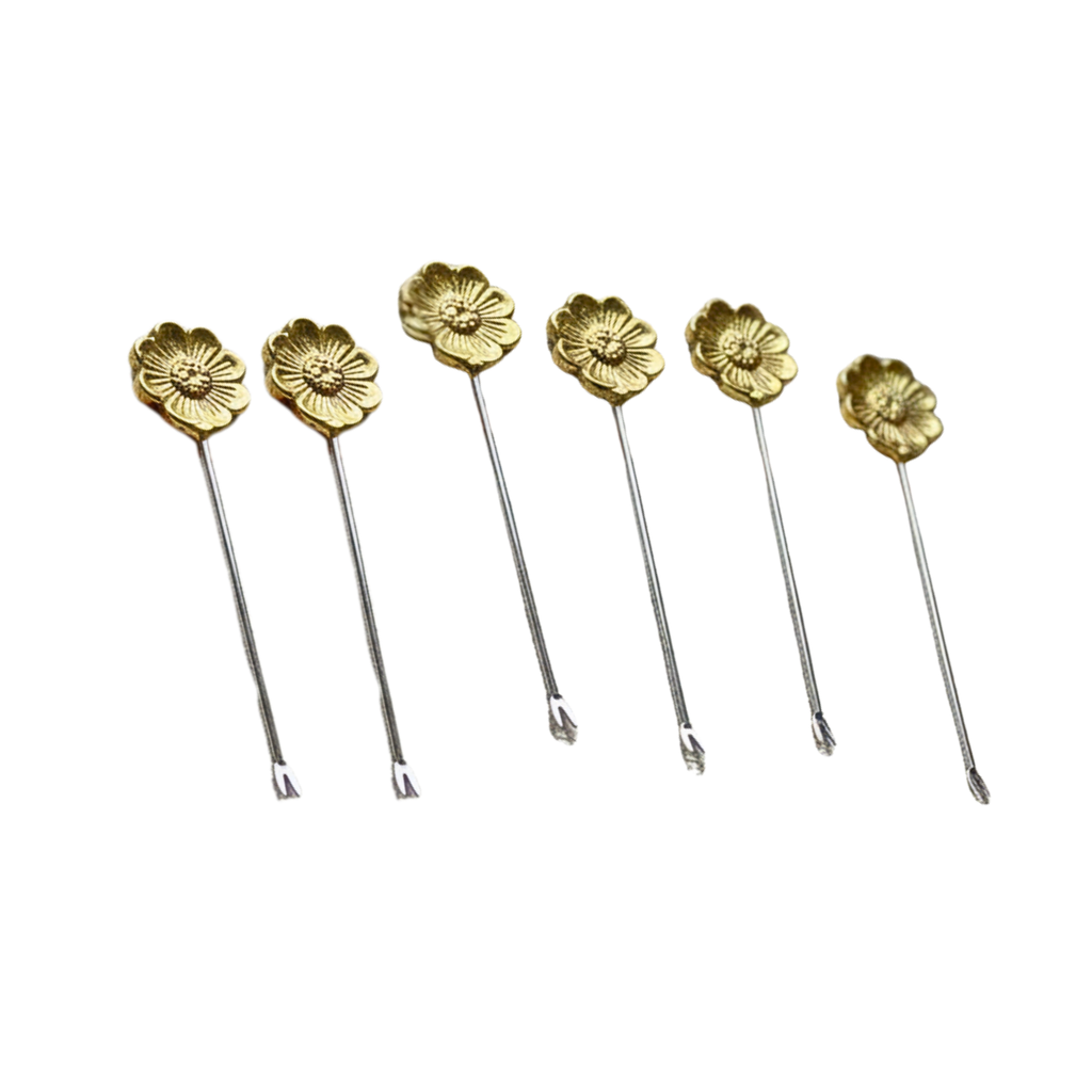Set of 6 Designer Flower Motif Cocktail Sticks