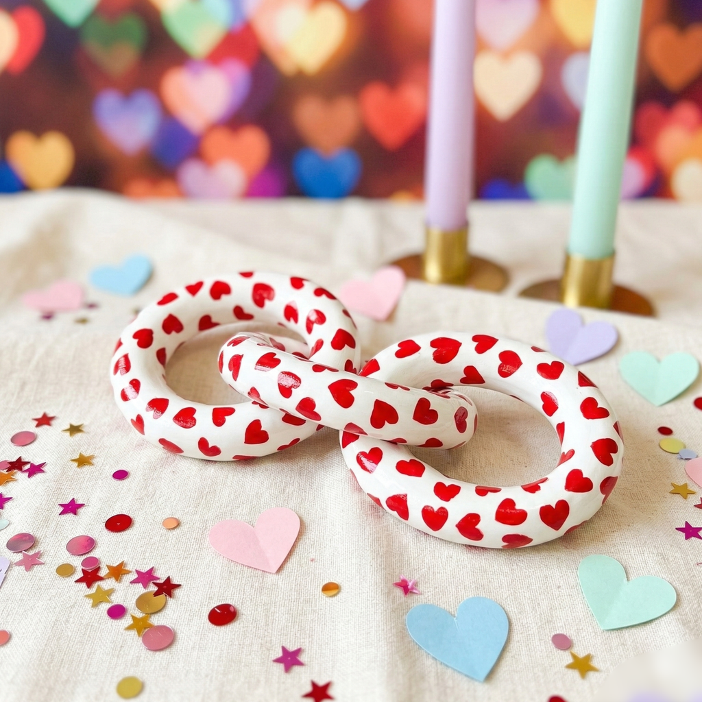 Decorative Wooden Link Chain with Handpainted Hearts