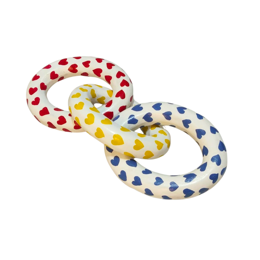 Decorative Wooden Link Chain with Handpainted Hearts