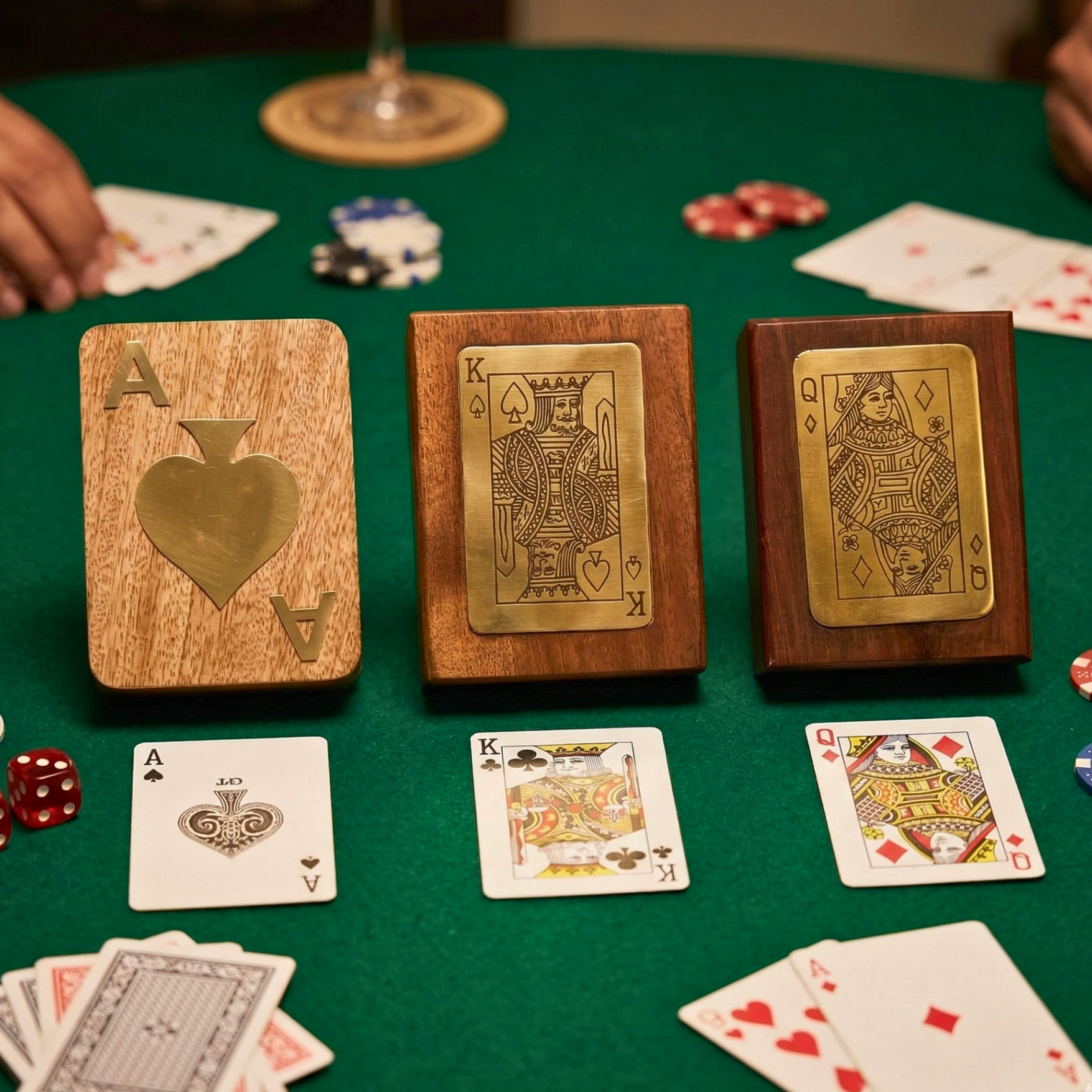 Poker Night Wooden Card Holder Set of 3