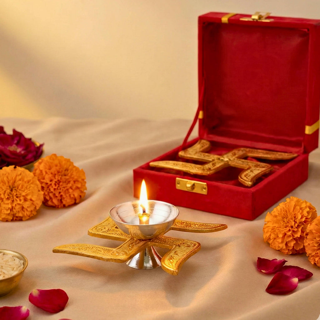 Pavitra Swastik Diya with velvet box