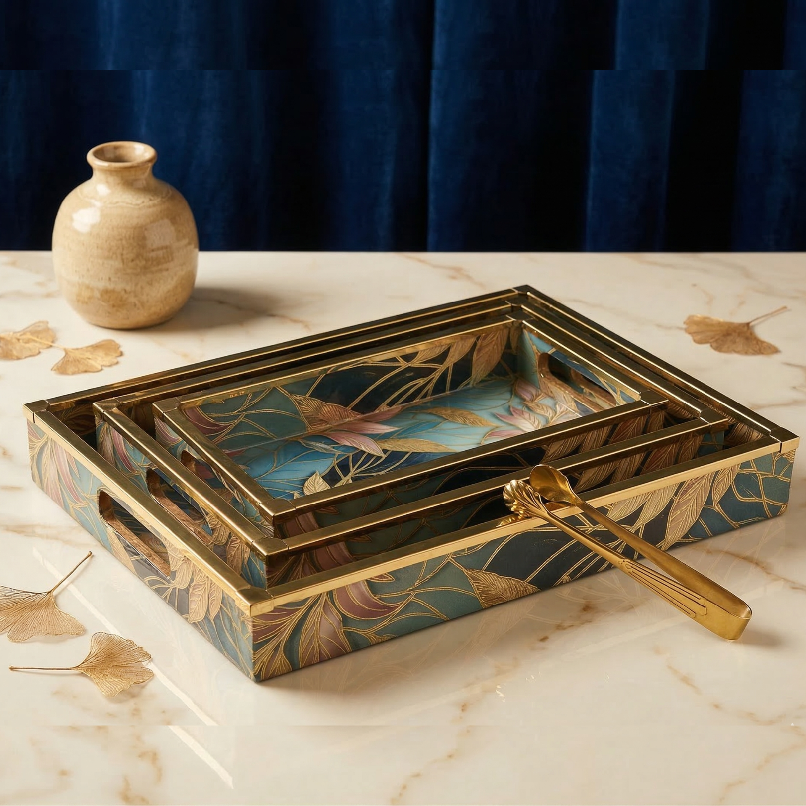 Wooden Serving Tray Set of 3