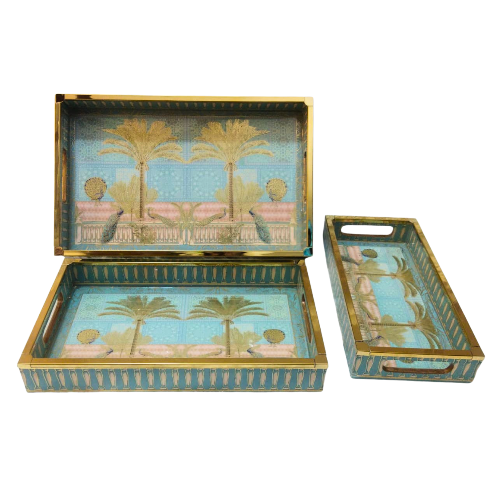 Decorative Wooden Tray Set of 3 with Tree Artwork