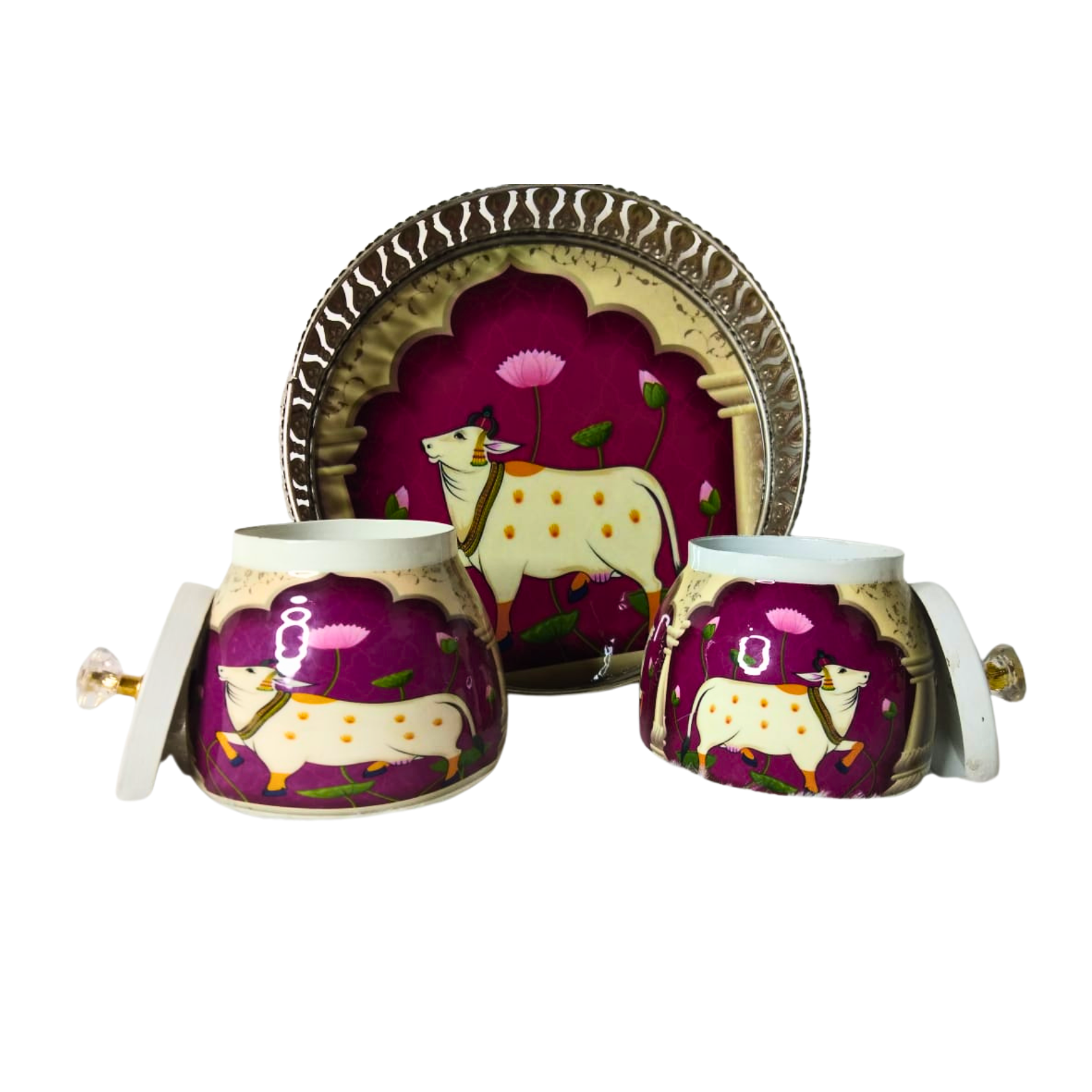 Premium Decorative Tray with Metal 4pcs Jar Set