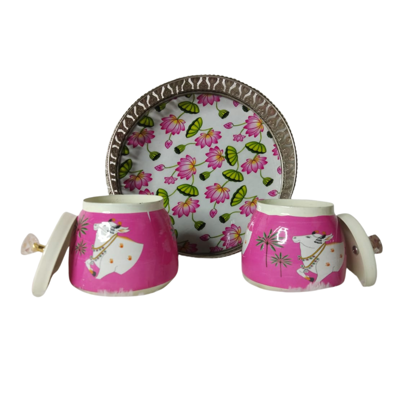 Premium Decorative Tray with Metal 4pcs Jar Set