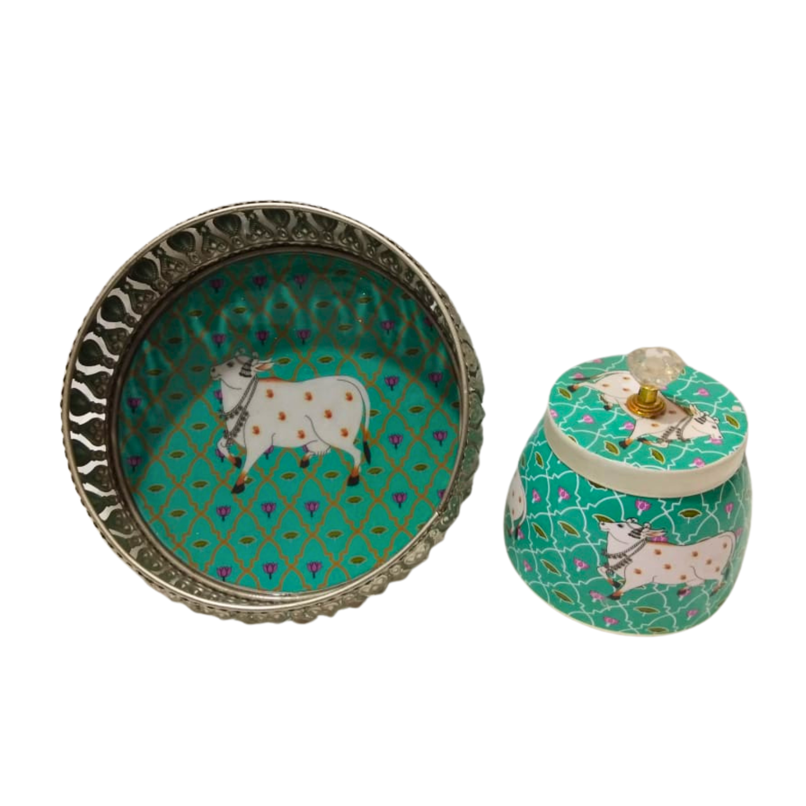 Premium Decorative Tray with Metal 4pcs Jar Set