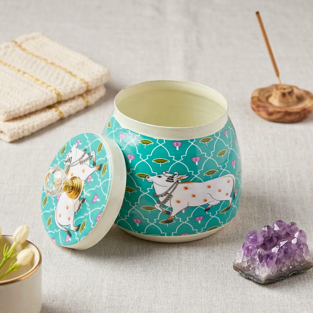 Regal Floral Metal Basket With 4 Jar's set