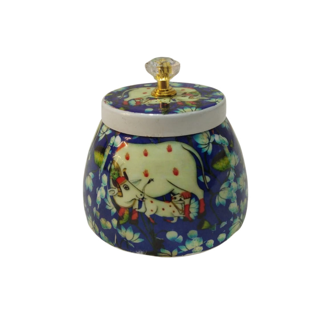 Decorative Enamel Metal Jar with Lid- Multipurpose Small Storage Container