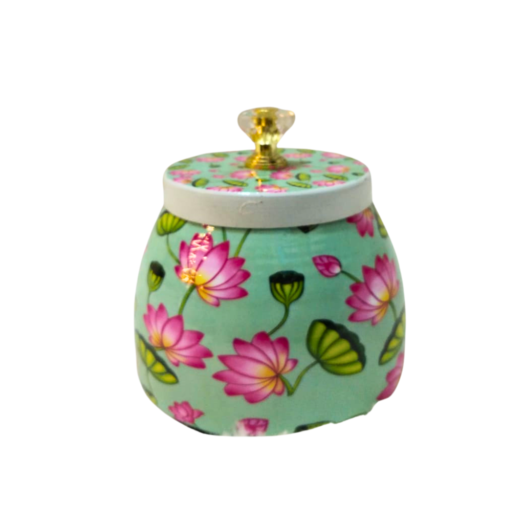 Decorative Enamel Metal Jar with Lid- Multipurpose Small Storage Container