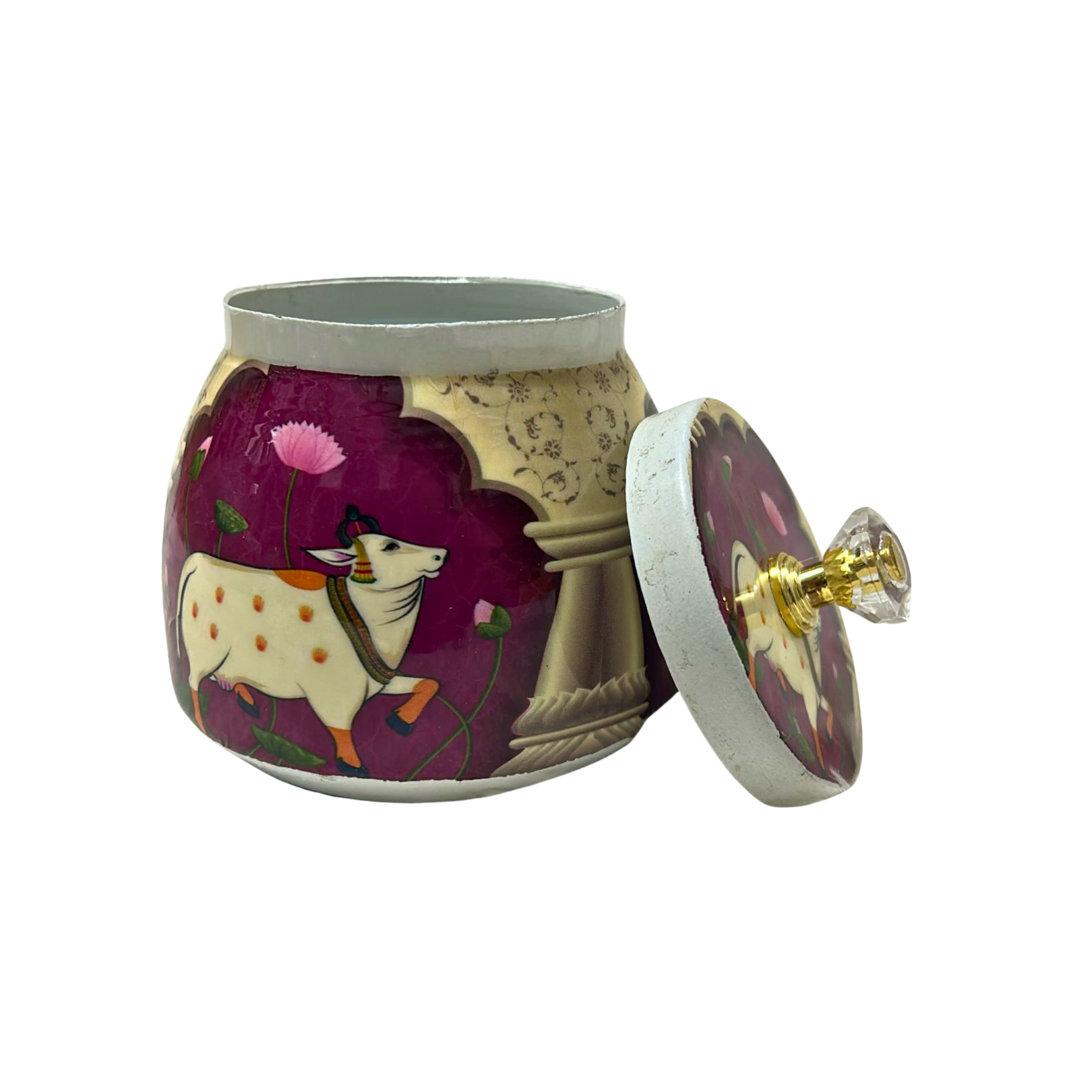 Decorative Enamel Metal Jar with Lid- Multipurpose Small Storage Container
