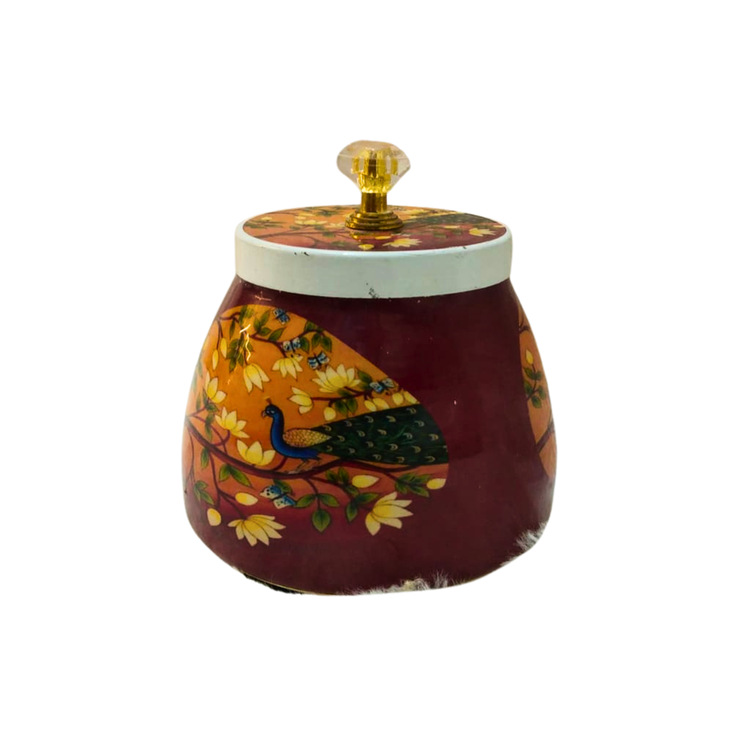 Decorative Enamel Metal Jar with Lid- Multipurpose Small Storage Container