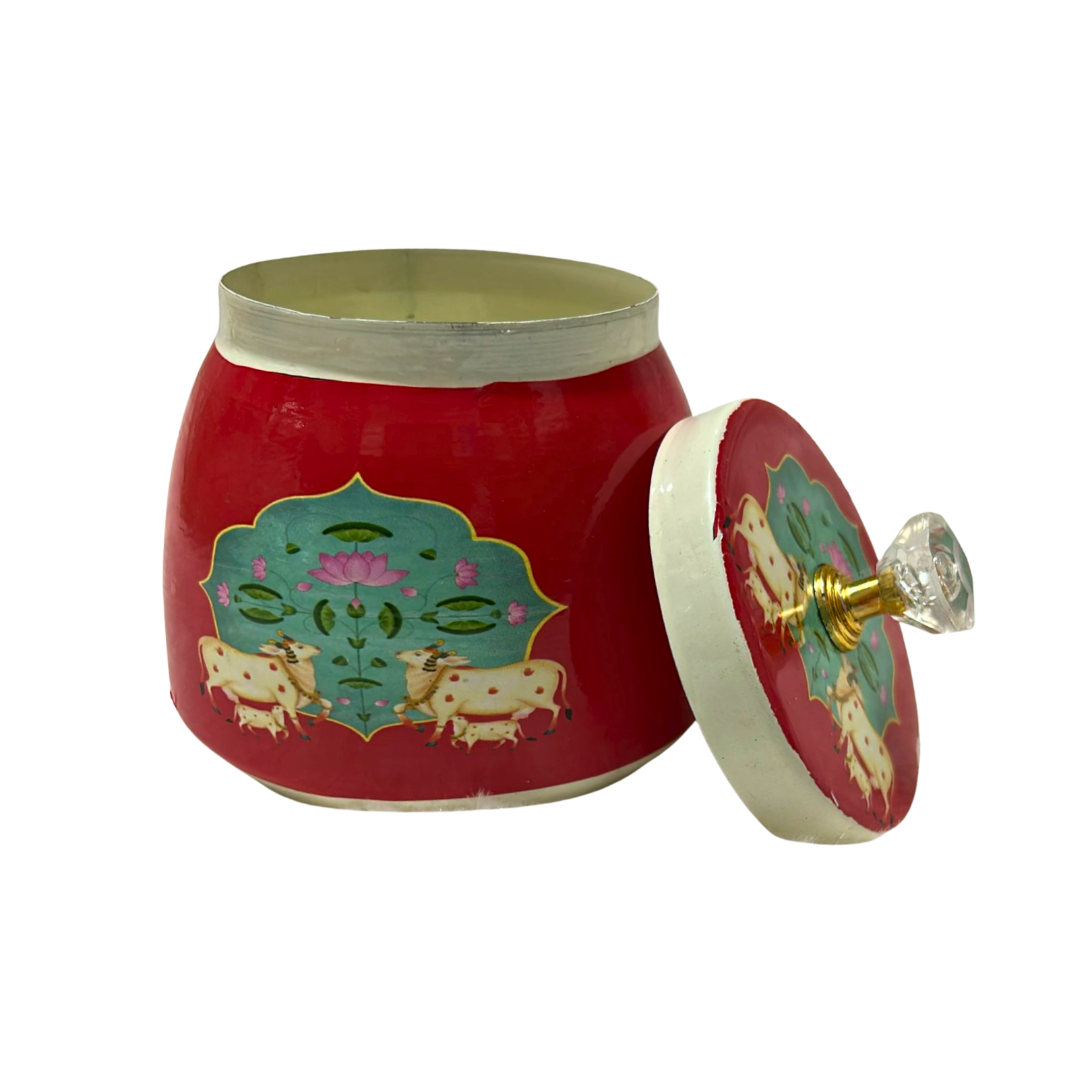 Decorative Enamel Metal Jar with Lid- Multipurpose Small Storage Container
