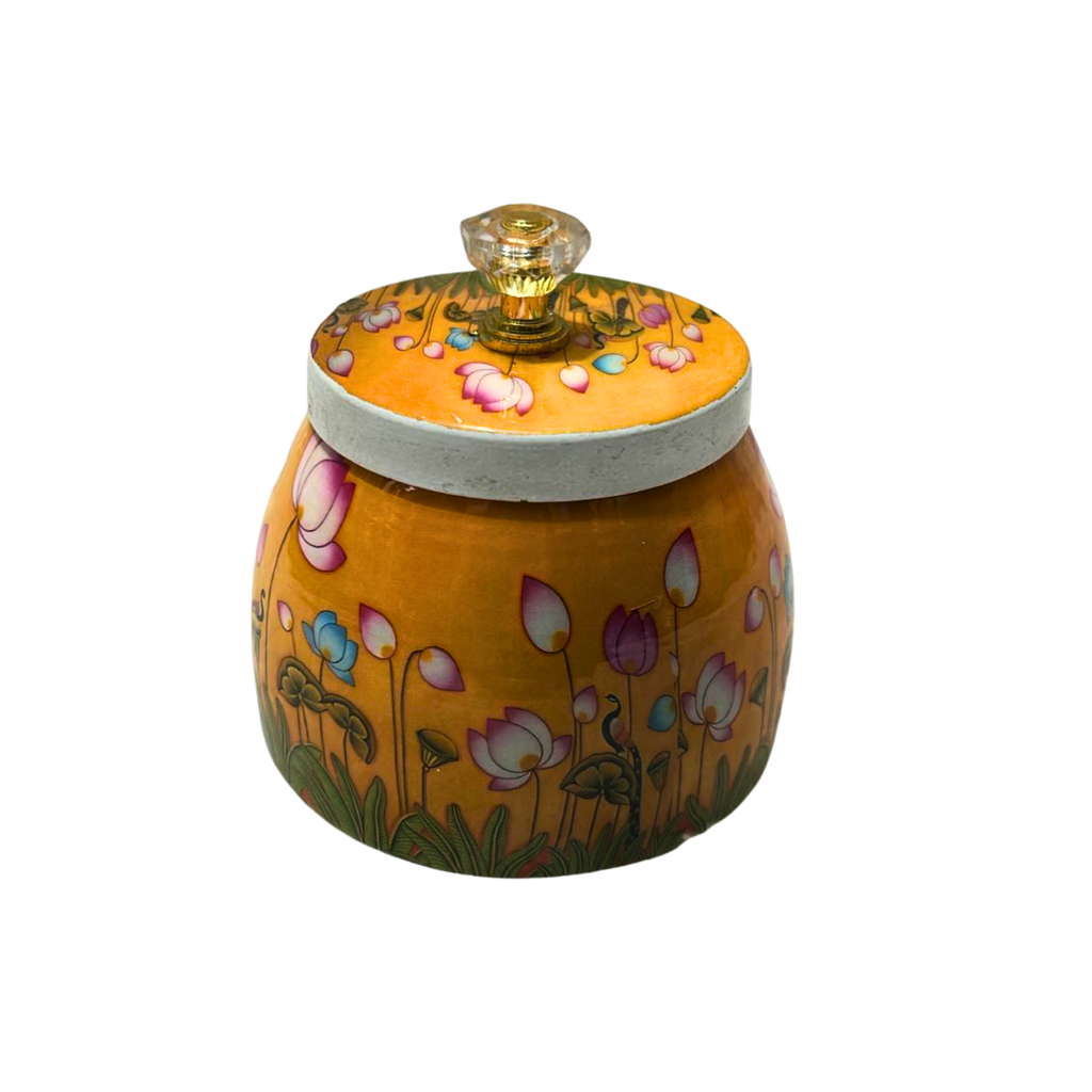 Decorative Enamel Metal Jar with Lid- Multipurpose Small Storage Container