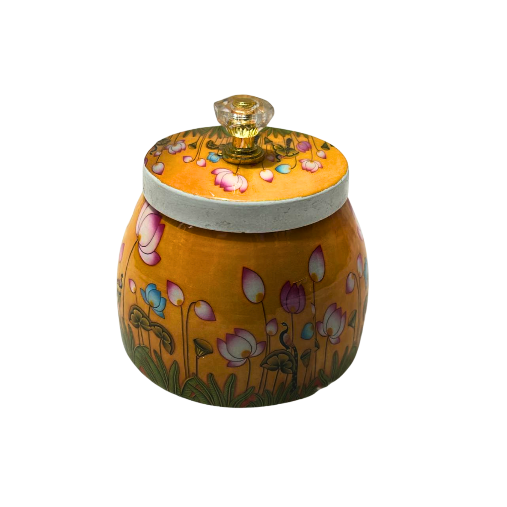 Decorative Enamel Metal Jar with Lid- Multipurpose Small Storage Container