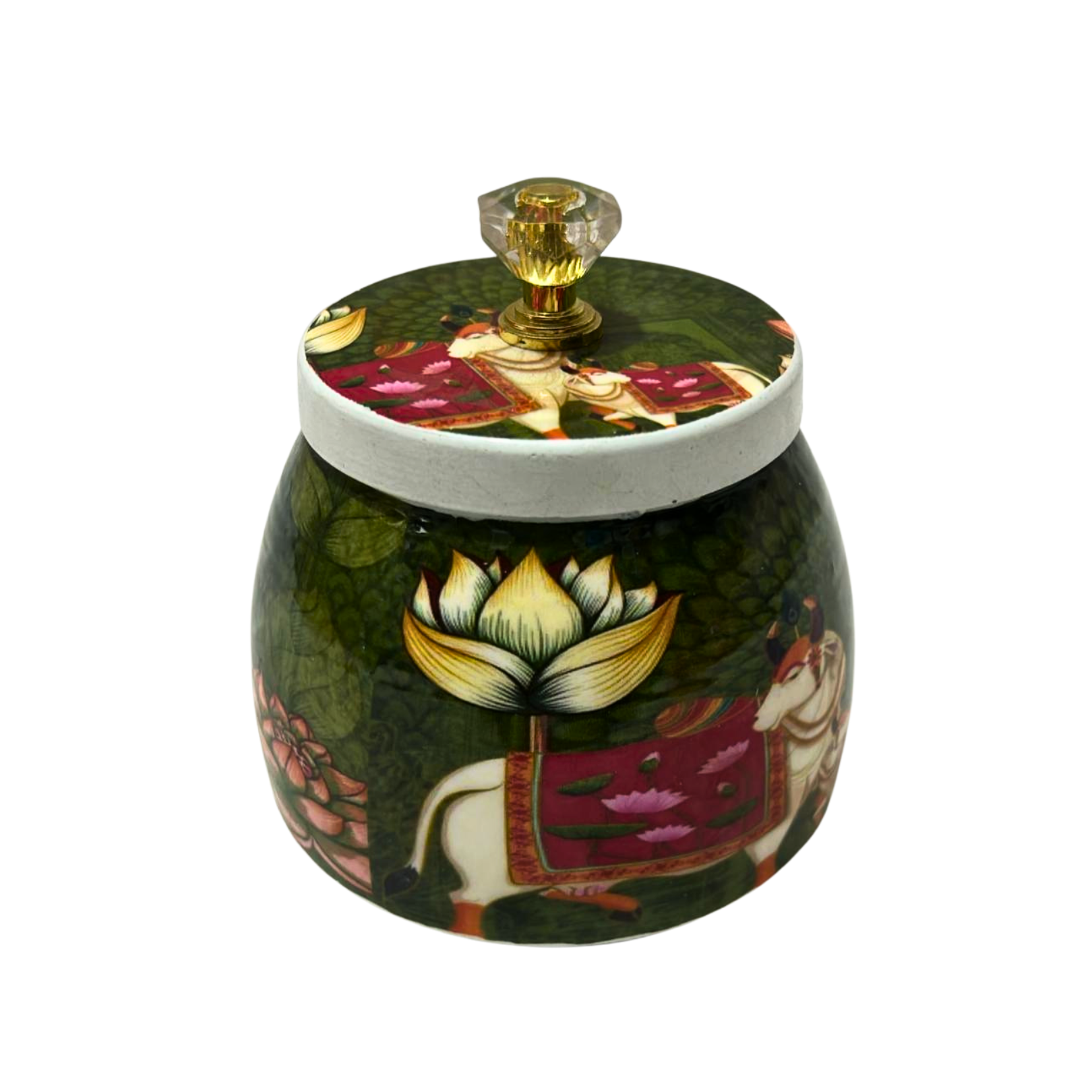 Decorative Enamel Metal Jar with Lid- Multipurpose Small Storage Container