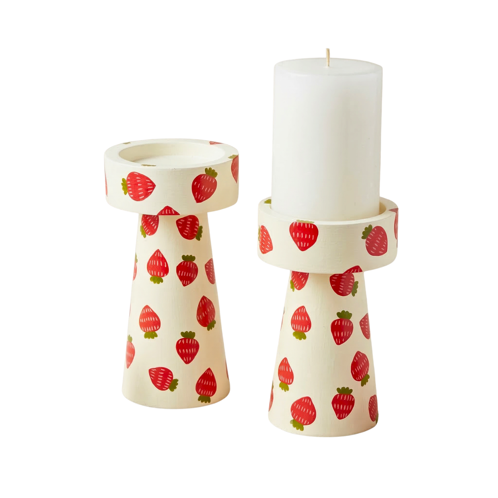 Strawberry Hand-Painted Wooden Candle Holders set of 2