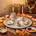 German Silver Aluminum Pooja Thali Set with Premium Velvet Box