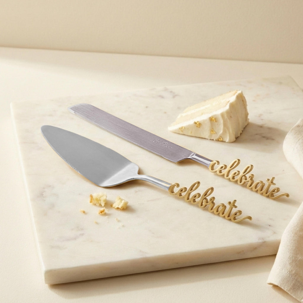 Celebrate Gold Designer Knife & Server Set of 2