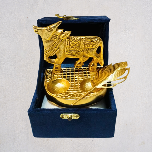 Decorative Kamdhenu Cow Idol Set with Stick & Velvet Gift Box