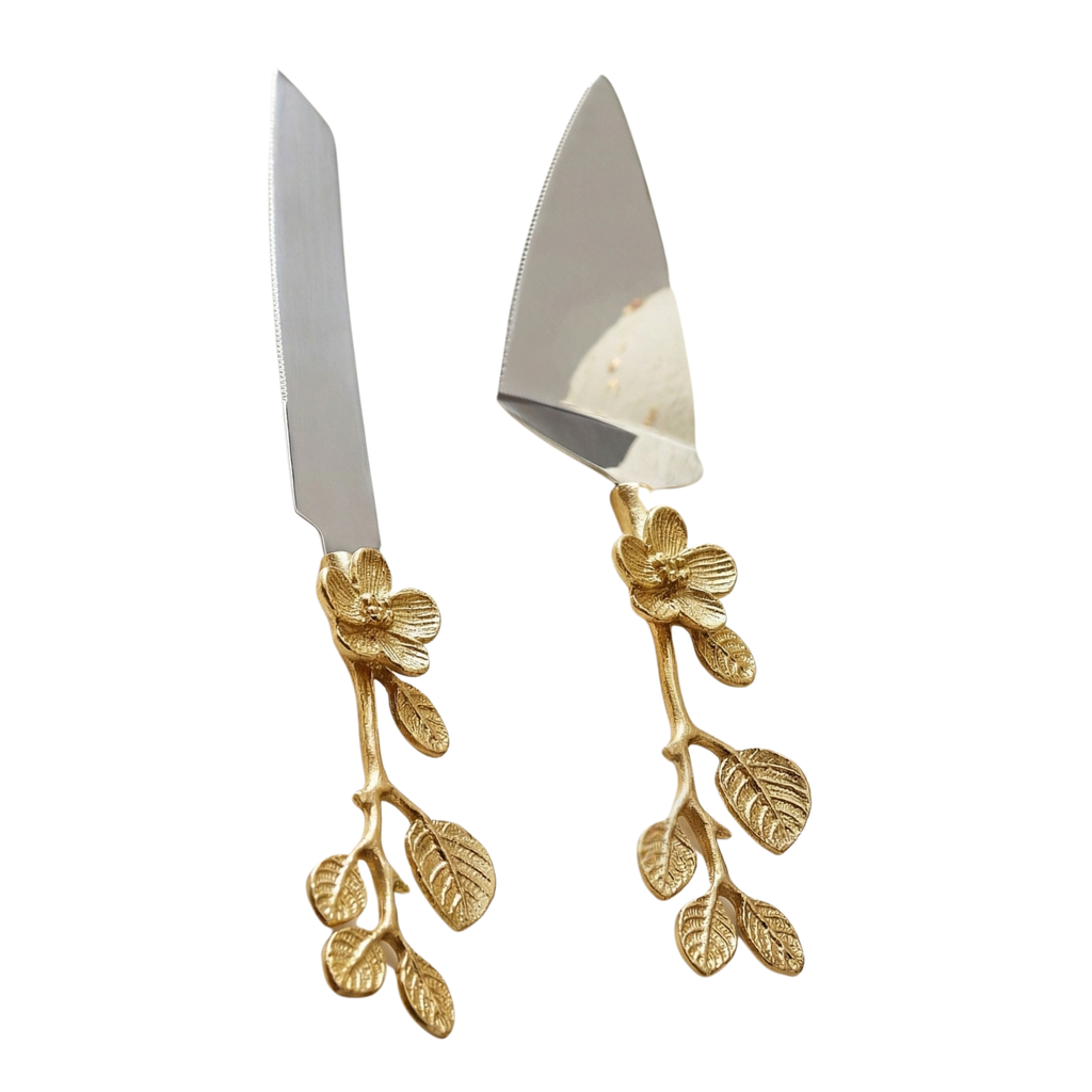 Cake Knife & Server with Floral Handles Set of 2