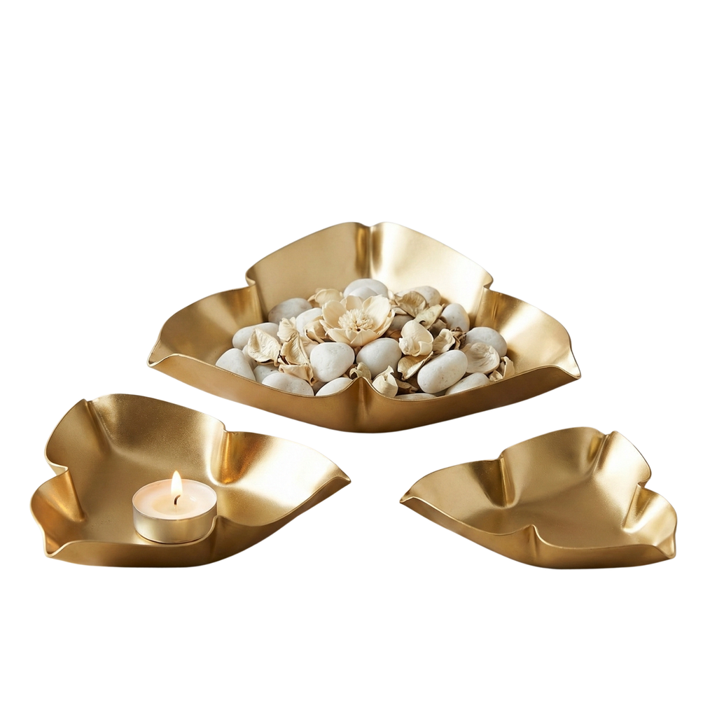 Golden Empty 3-Petal Bowls set of 3