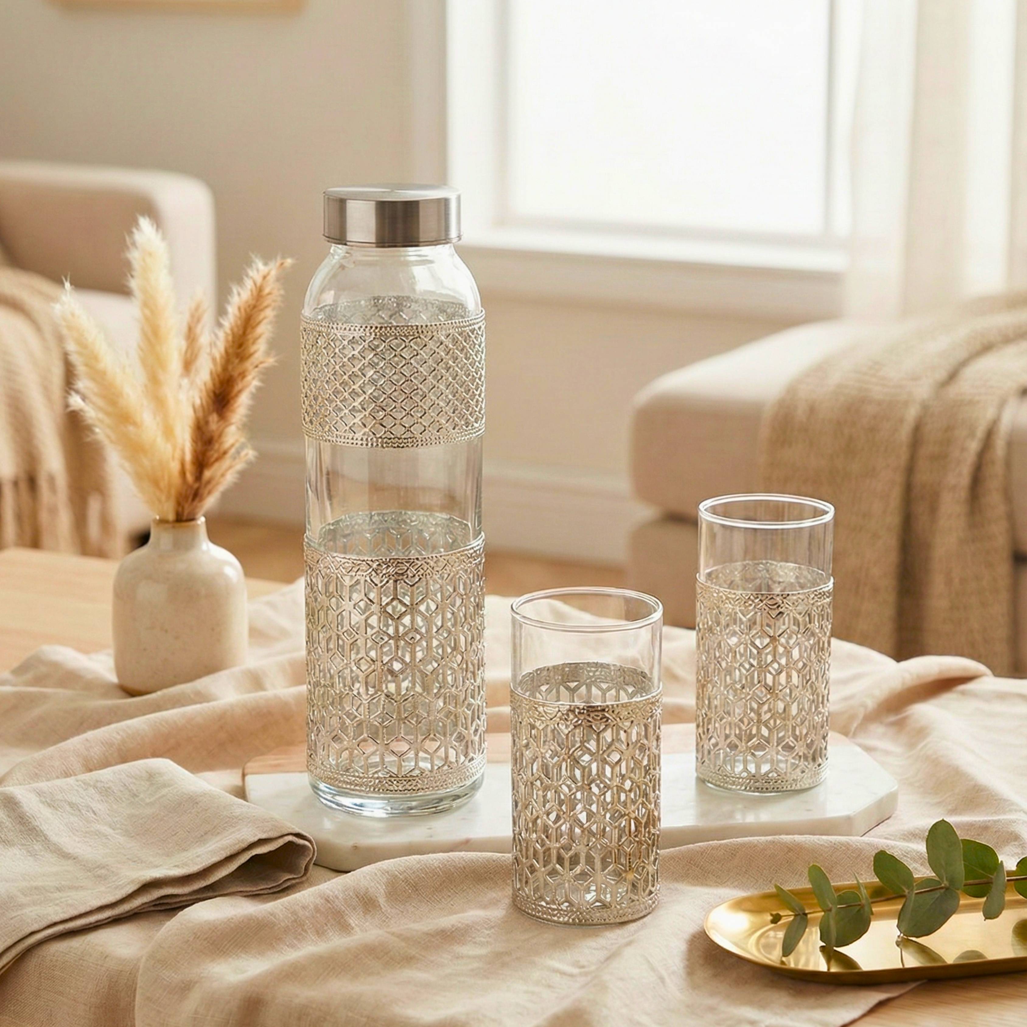 Aurelia Luxe Designer German Silver Bottle & Glass Set