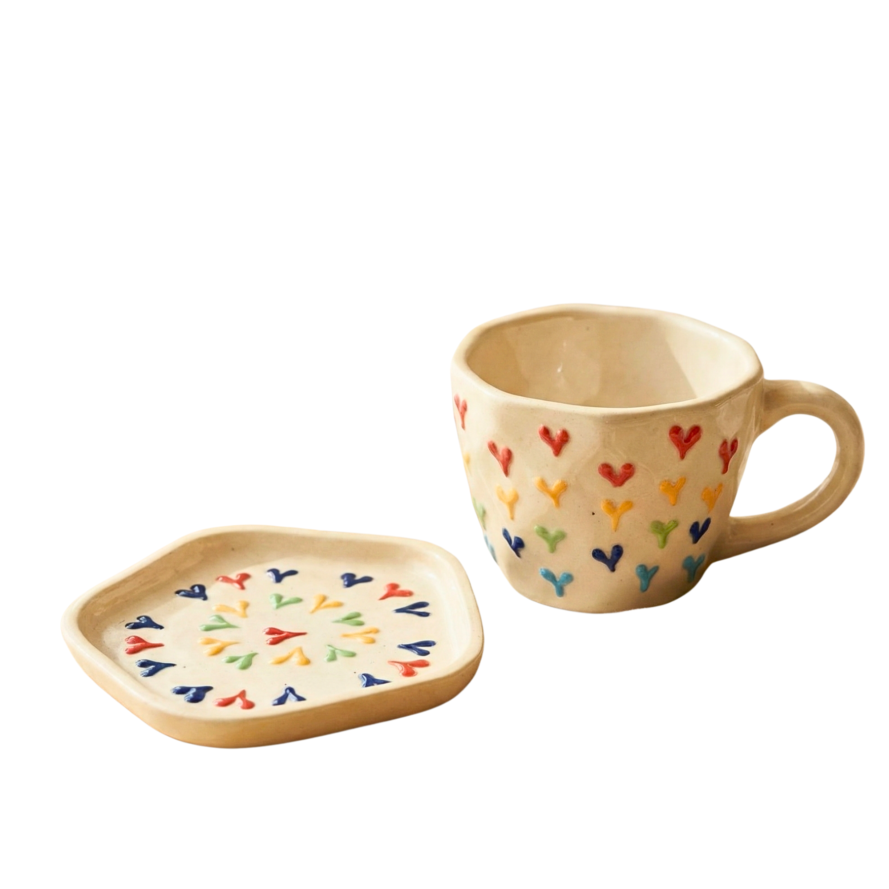Rainbow Hearts Ceramic Cup & Saucer Set