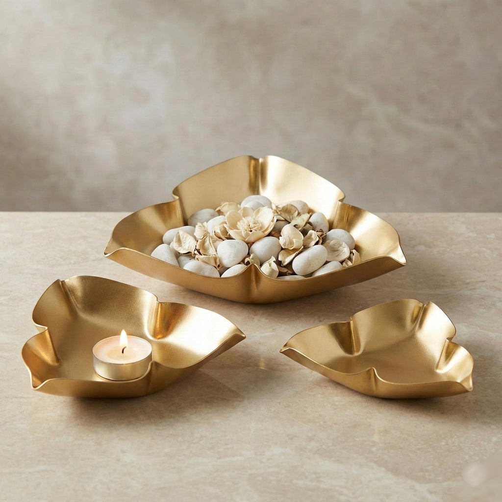 Golden Empty 3-Petal Bowls set of 3