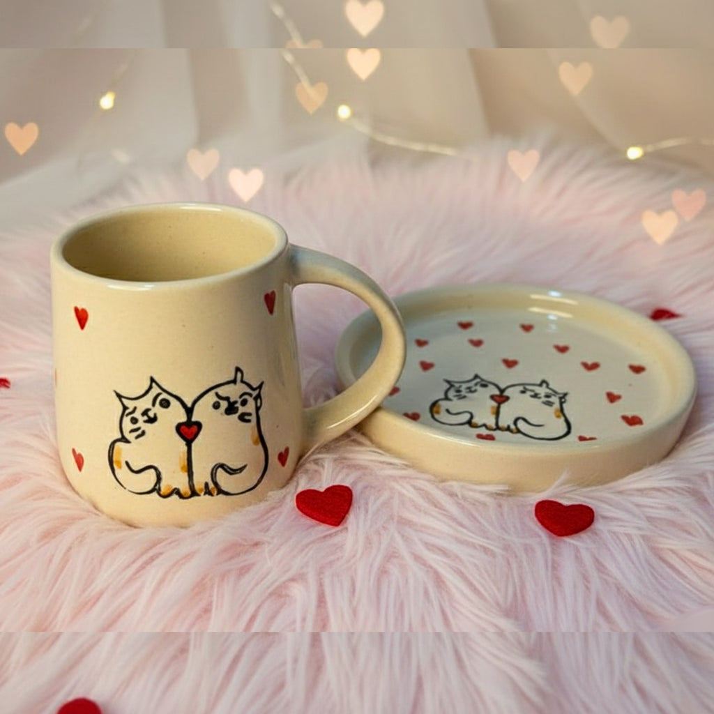 Meow in Love: Cat Couple Cup & Saucer Set
