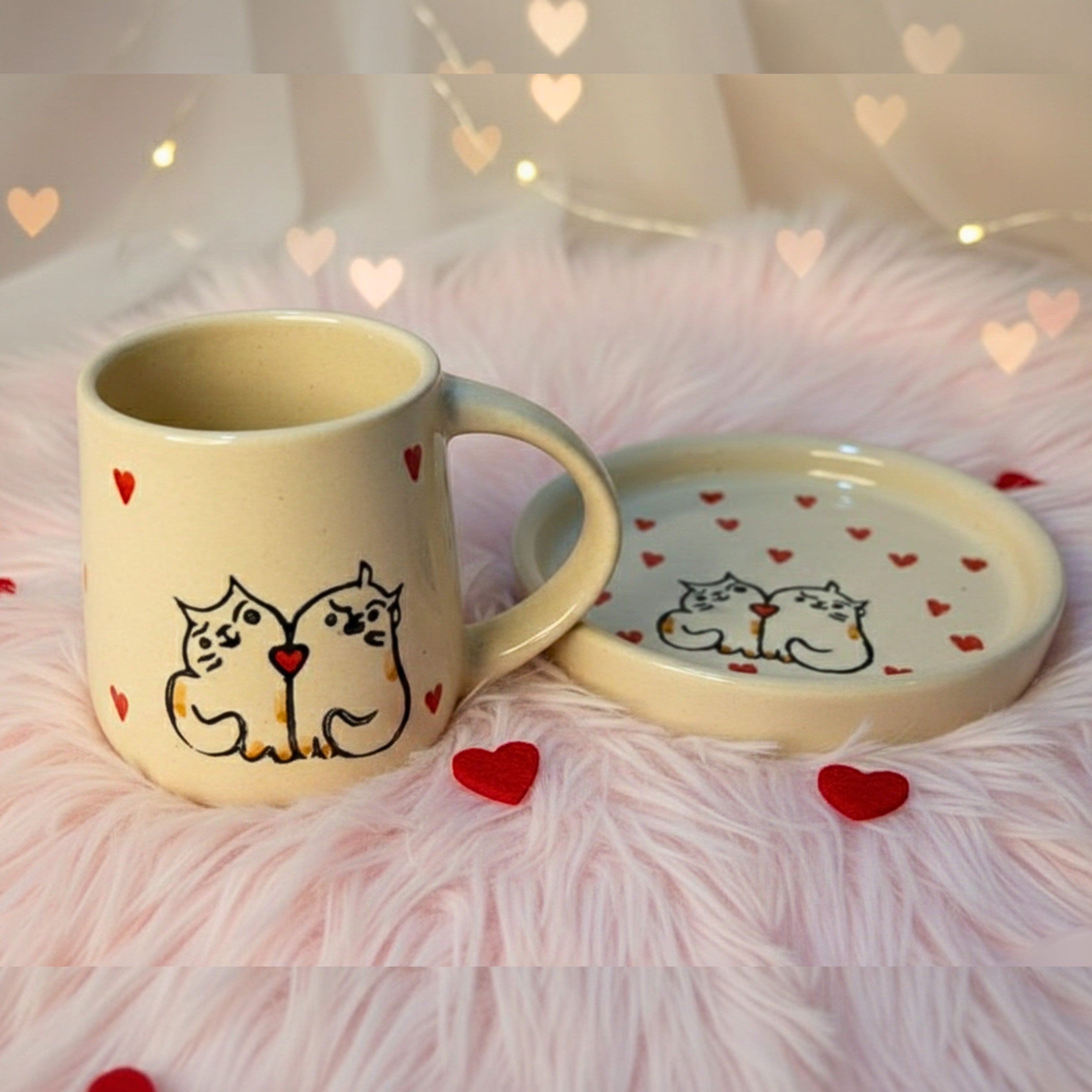 Meow in Love: Cat Couple Cup & Saucer Set