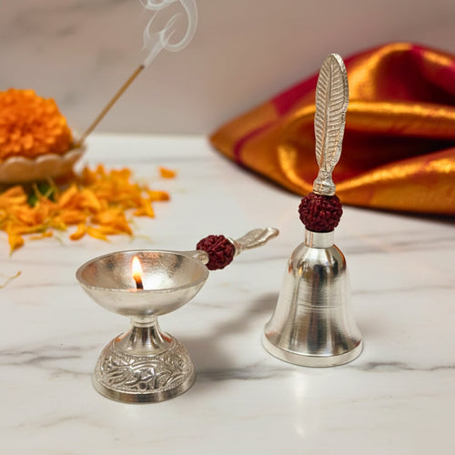 Divya Dhwani Bell & Diya Set with velvet box