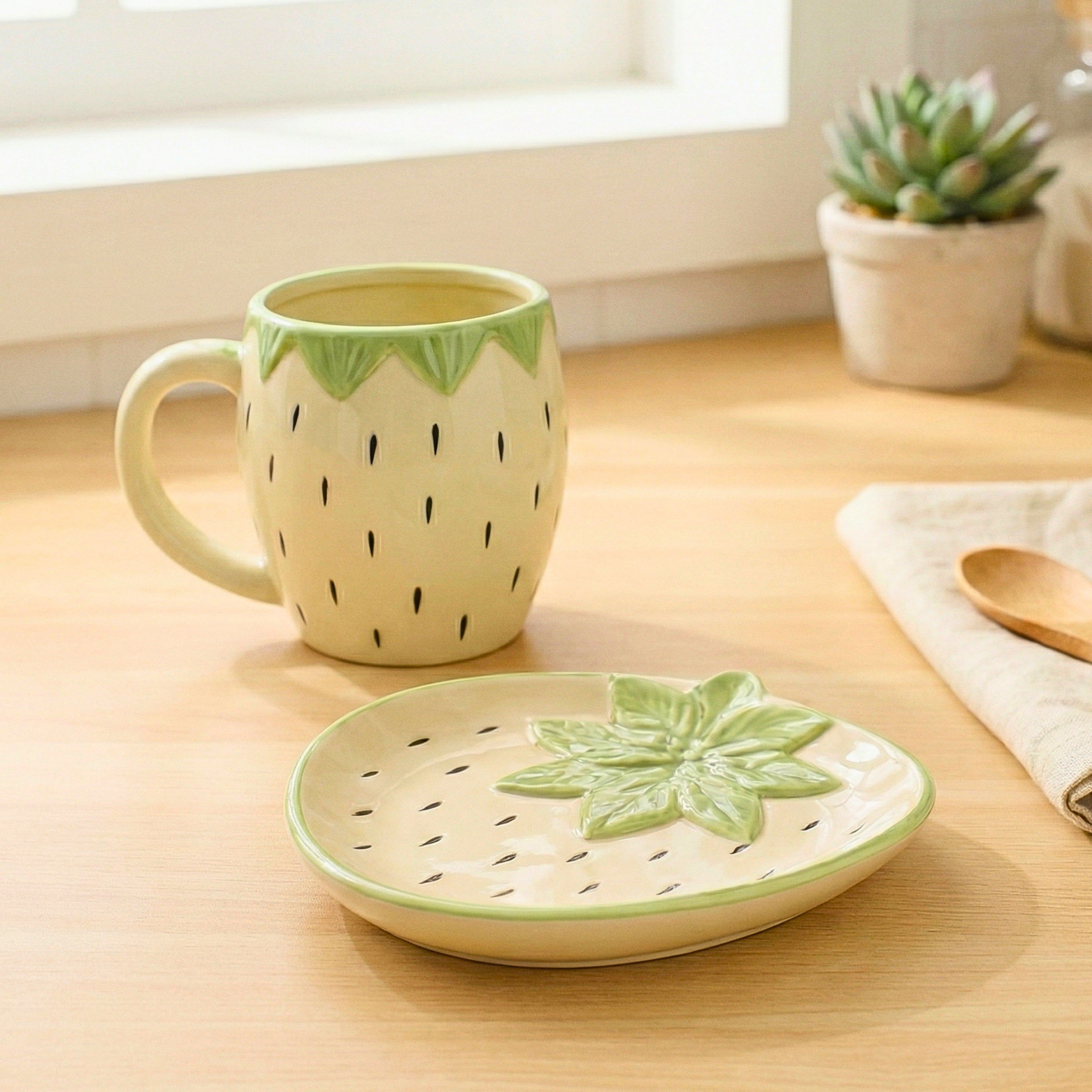 Strawberry-Inspired Ceramic Cup & Saucer Set