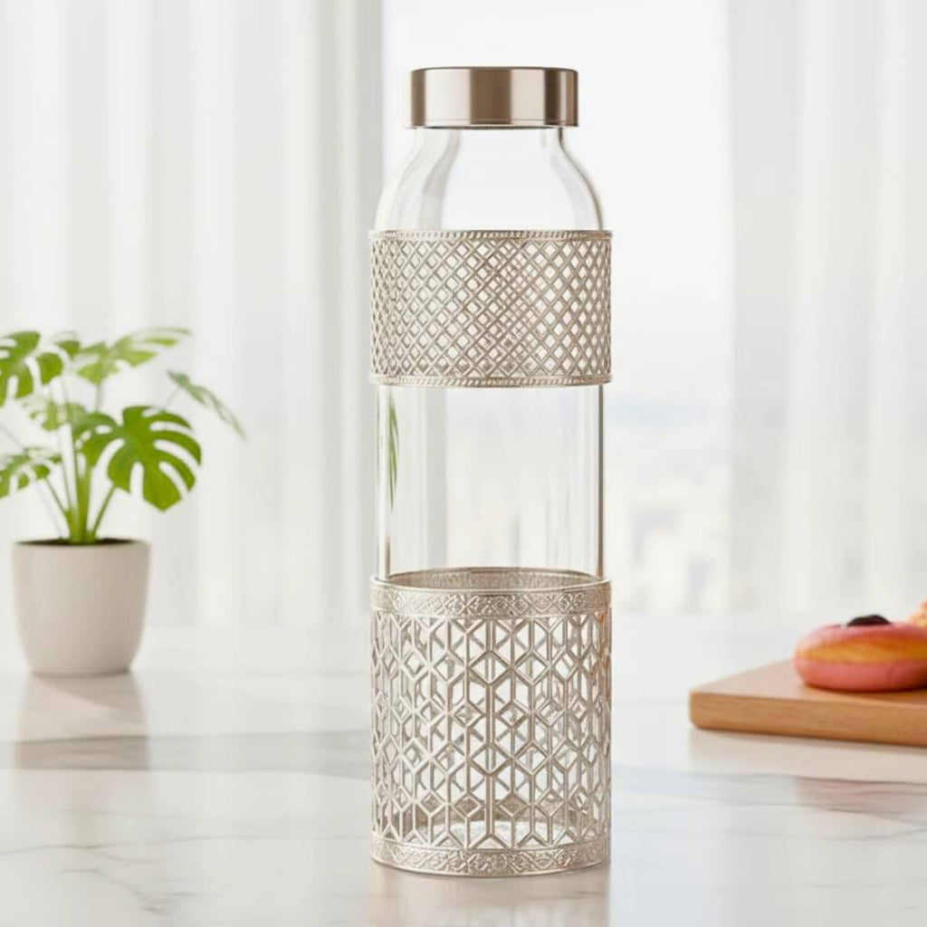 Aurelia Luxe Designer German Silver Bottle & Glass Set