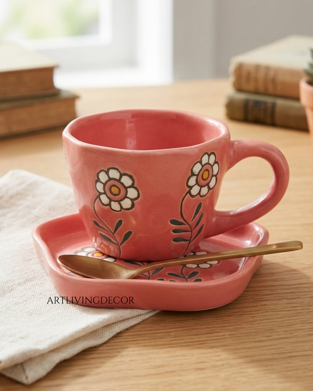 Sunflower Yellow Ceramic Cup & Saucer Set