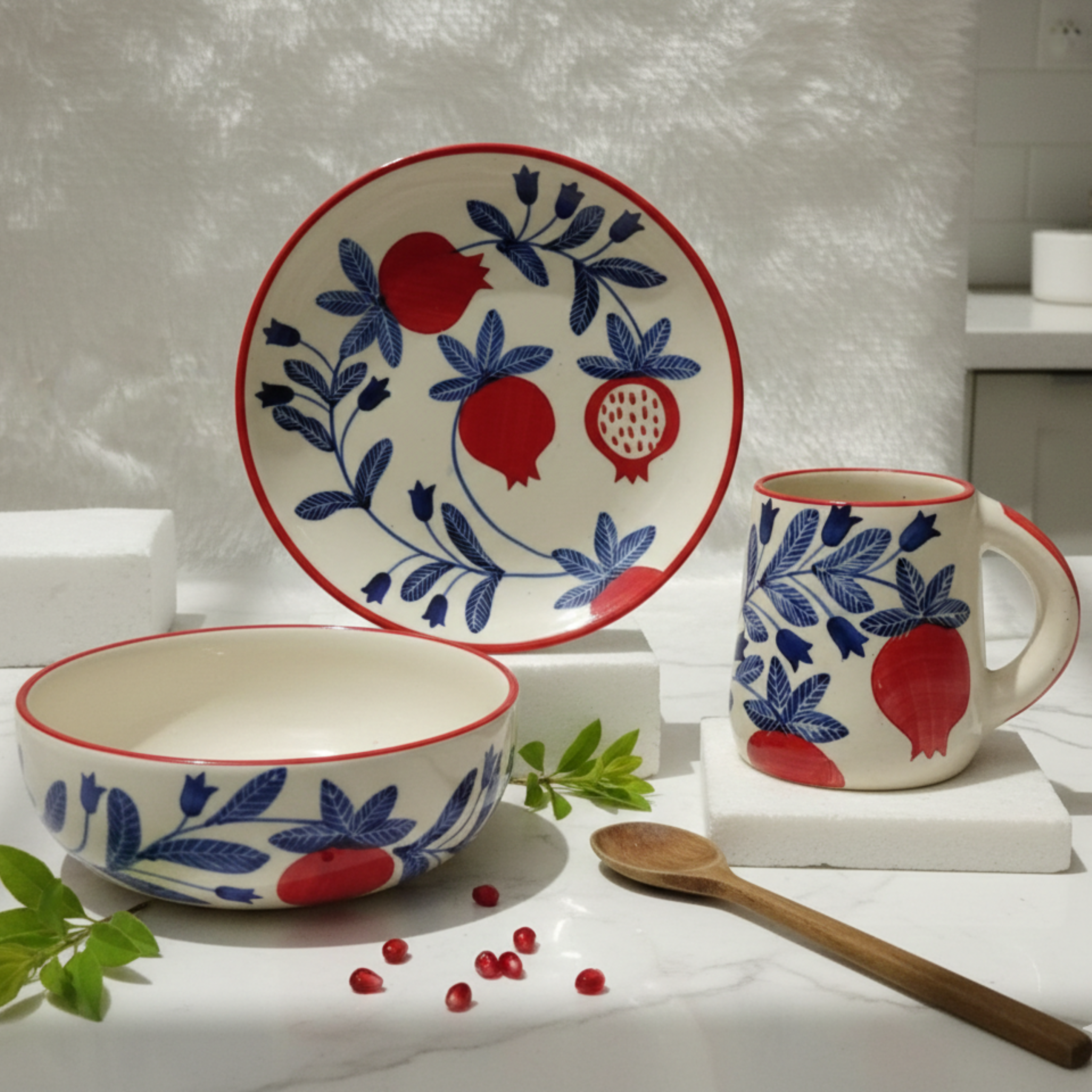 Floral Pomegranate Ceramic Serveware Set
