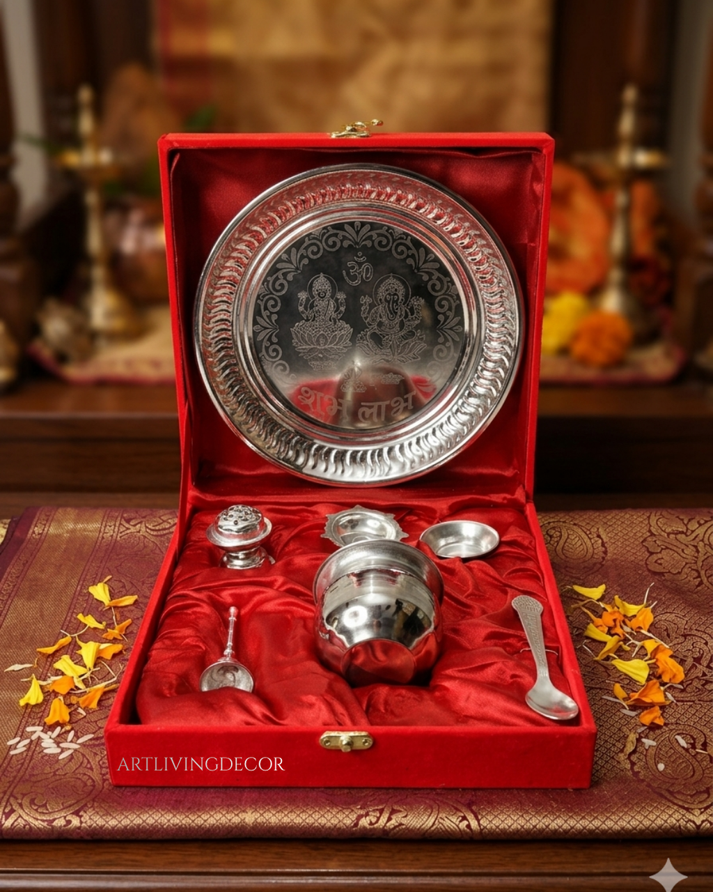 Shubh Aarambh Silver Pooja Thali Set