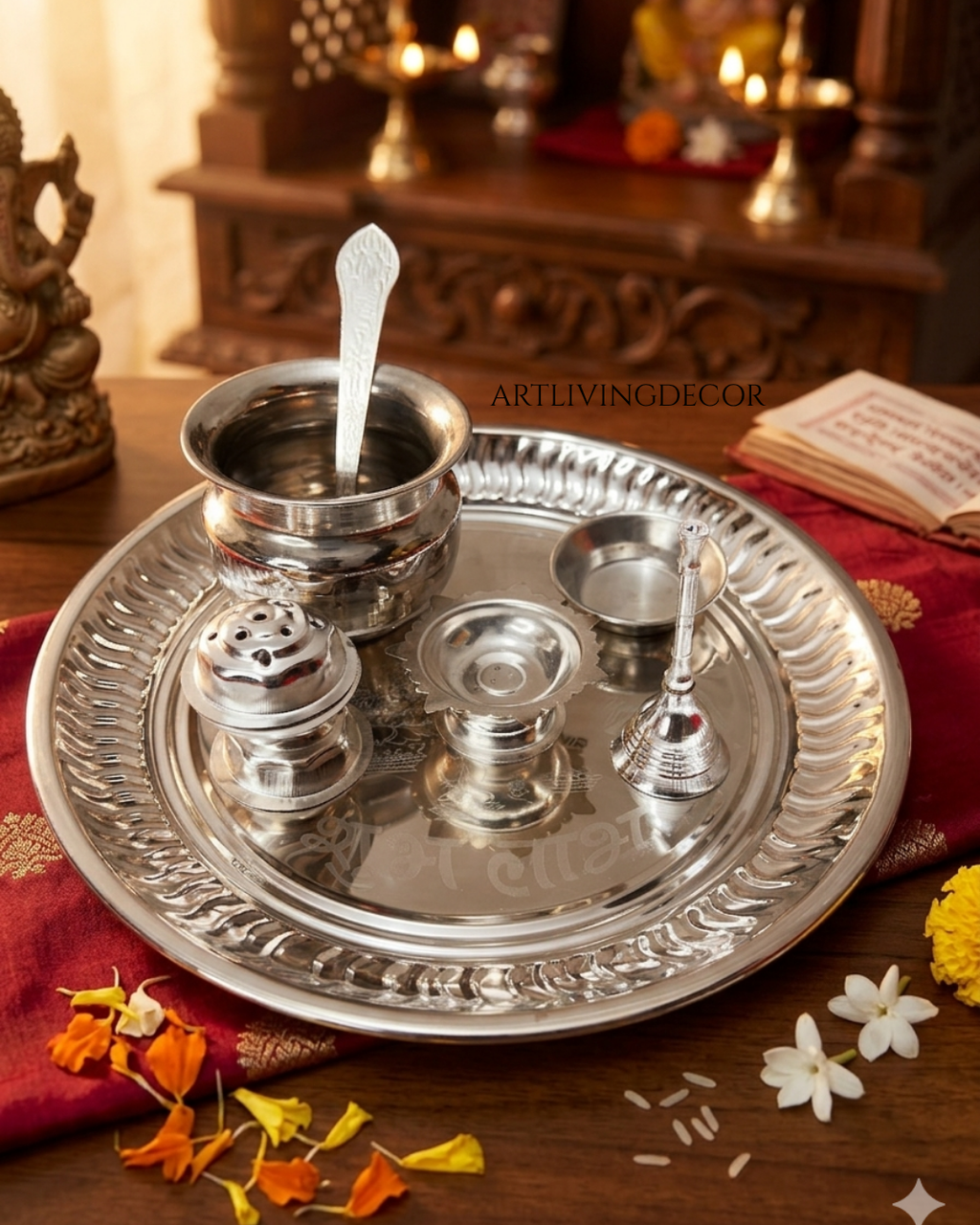 Shubh Aarambh Silver Pooja Thali Set